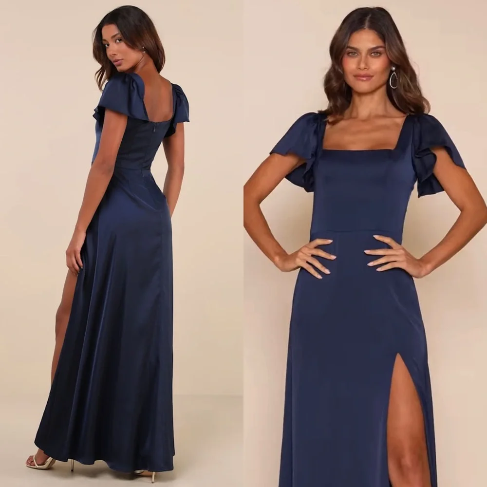 NWT LULUS Satin Square Neck Flutter Short‎ Sleeve Wedding Guest Formal Gown 3X